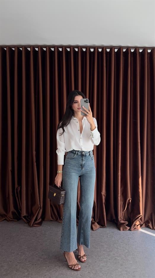 Koyu Kar Yıkamalı Flare Jean