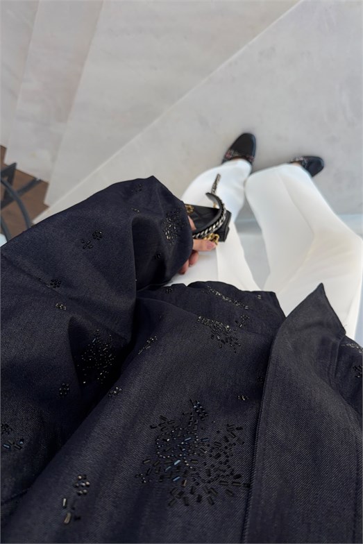Koyu Taşlı Denim Bomber Ceket