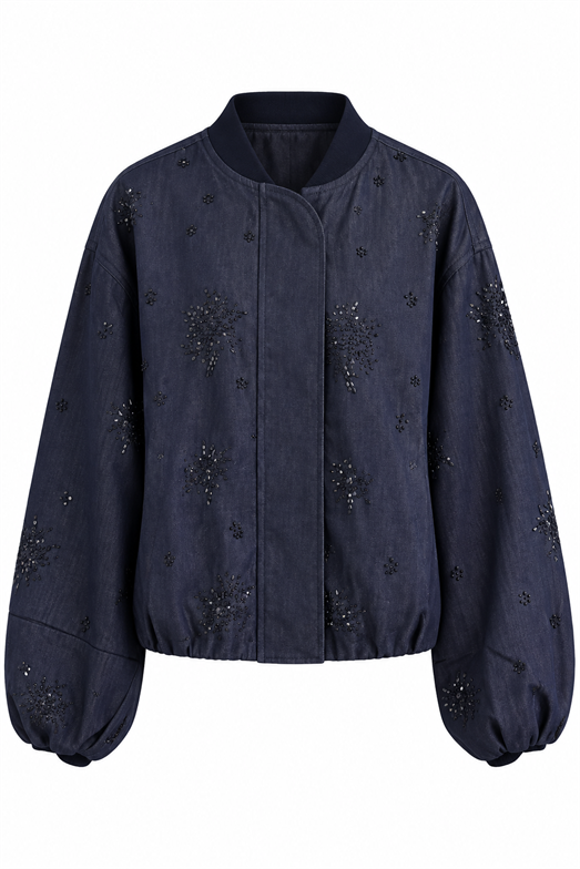Koyu Taşlı Denim Bomber Ceket