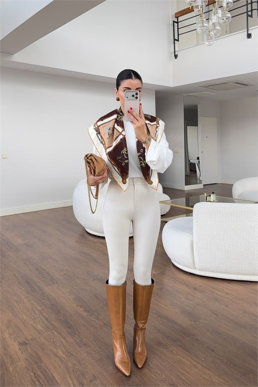 Krem Çelik İnterlok Tayt Pantolon