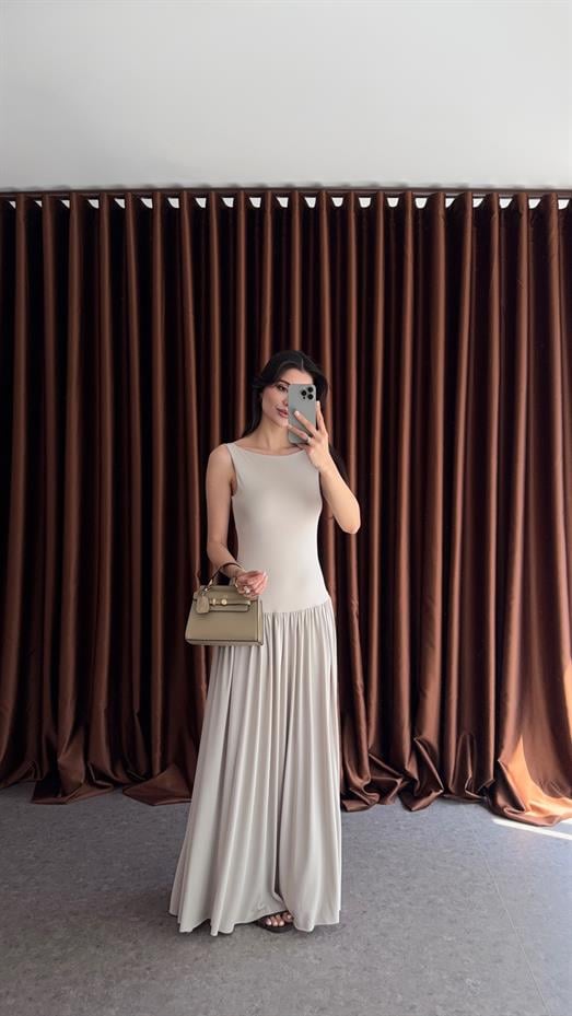 Krem Maxi Modal Elbise