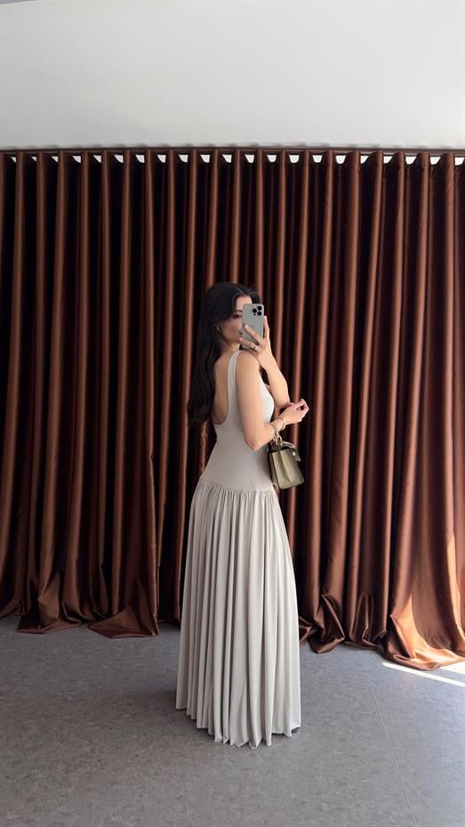 Krem Maxi Modal Elbise