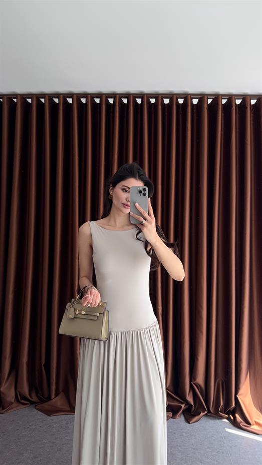 Krem Maxi Modal Elbise