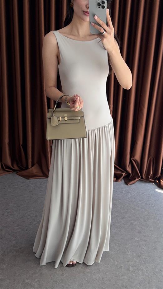 Krem Maxi Modal Elbise