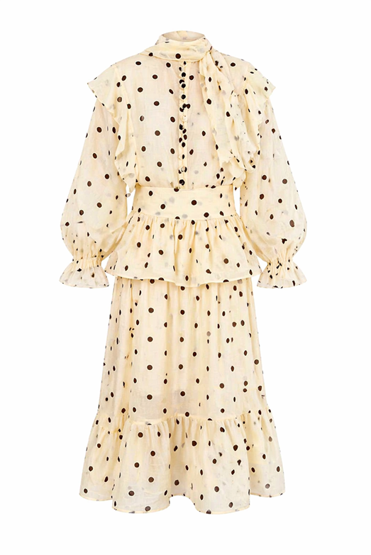 Krem Puantiyeli Gömlek-Etek Takım