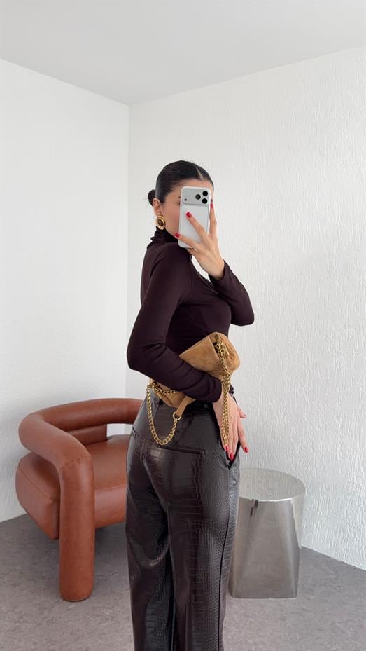 Kroc Acı Kahve Deri Pantolon