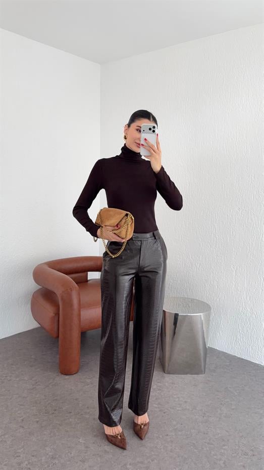 Kroc Acı Kahve Deri Pantolon