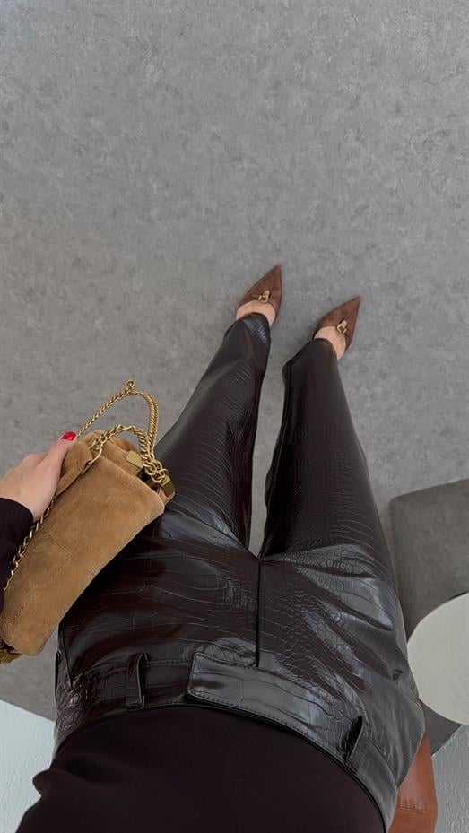 Kroc Acı Kahve Deri Pantolon