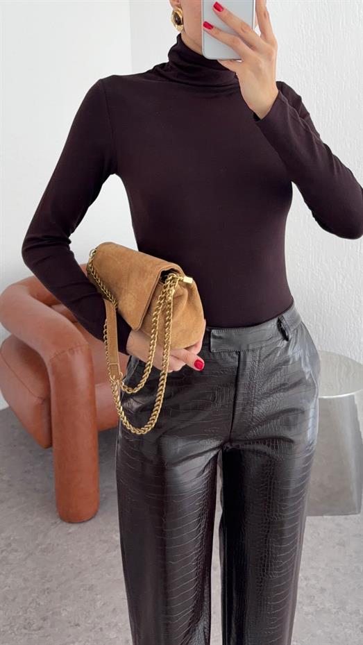 Kroc Acı Kahve Deri Pantolon