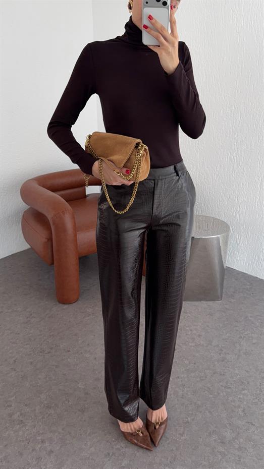 Kroc Acı Kahve Deri Pantolon