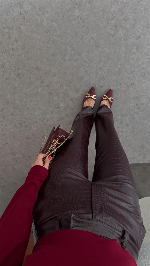 Kroc Bordo Deri Pantolon