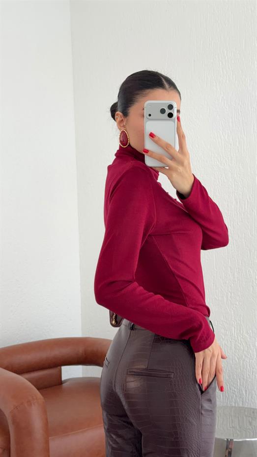 Kroc Bordo Deri Pantolon