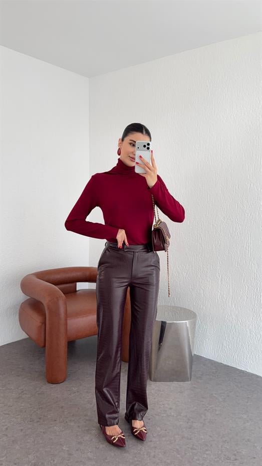 Kroc Bordo Deri Pantolon