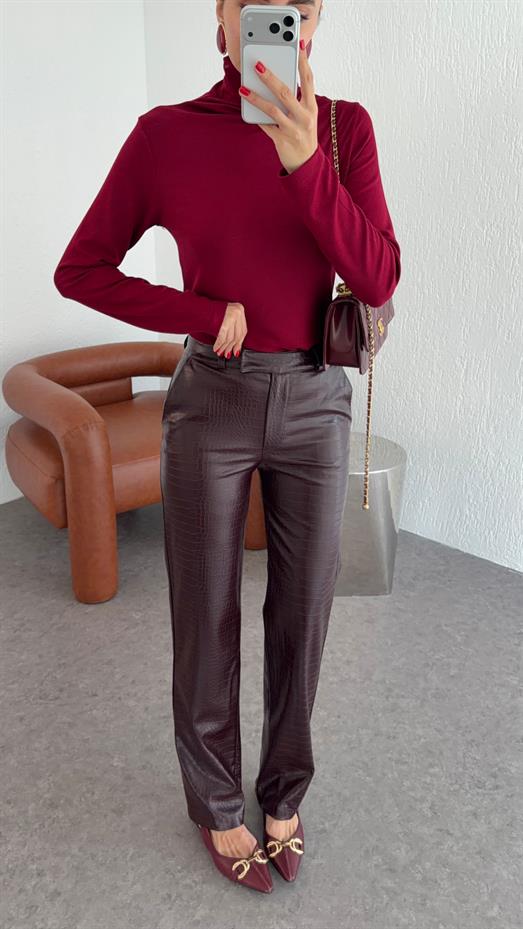 Kroc Bordo Deri Pantolon