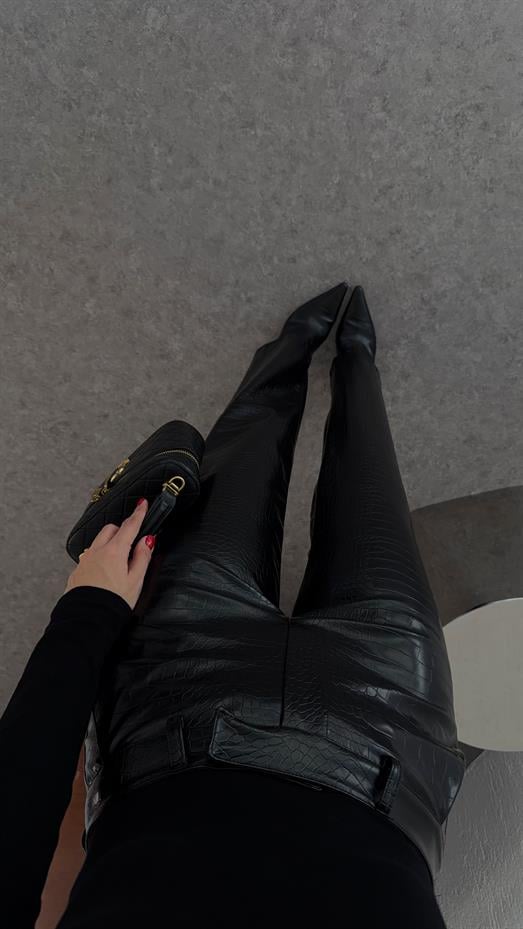 Kroc Siyah Deri Pantolon