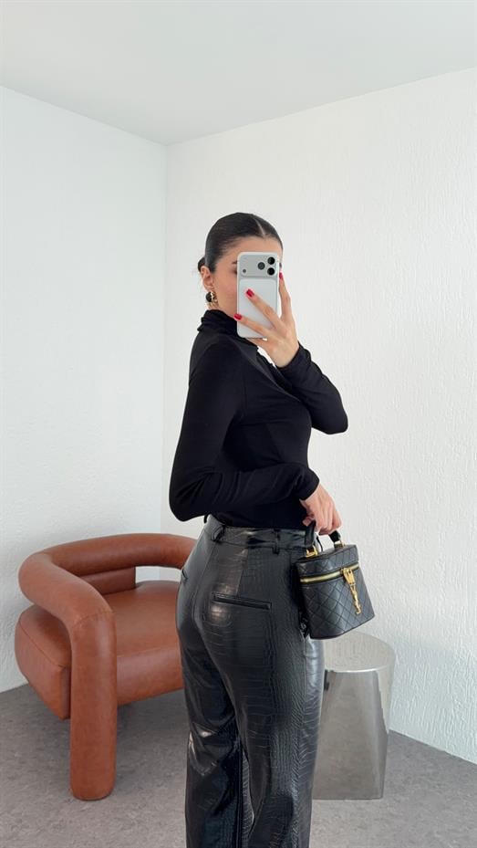 Kroc Siyah Deri Pantolon