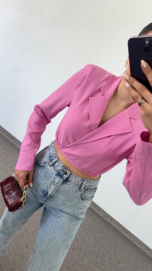 Kruvaze Pembe Ceket