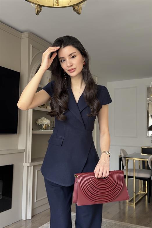 Kruvaze Yelek-Pantolon Lacivert Premium Takım