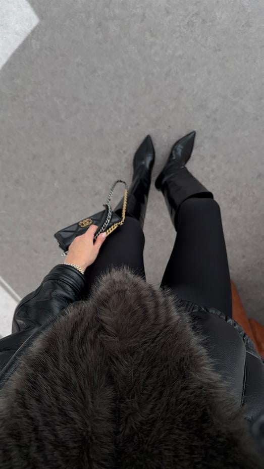 Kürklü Siyah Deri Mont