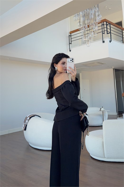Kuşgözü Detaylı Siyah Korse Bluz