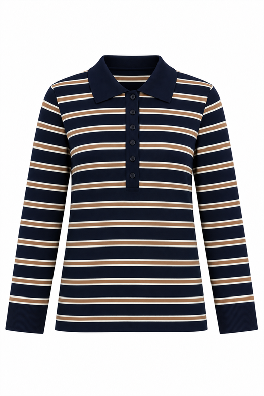 Lacivert Çizgili Polo Yaka Triko Sweat