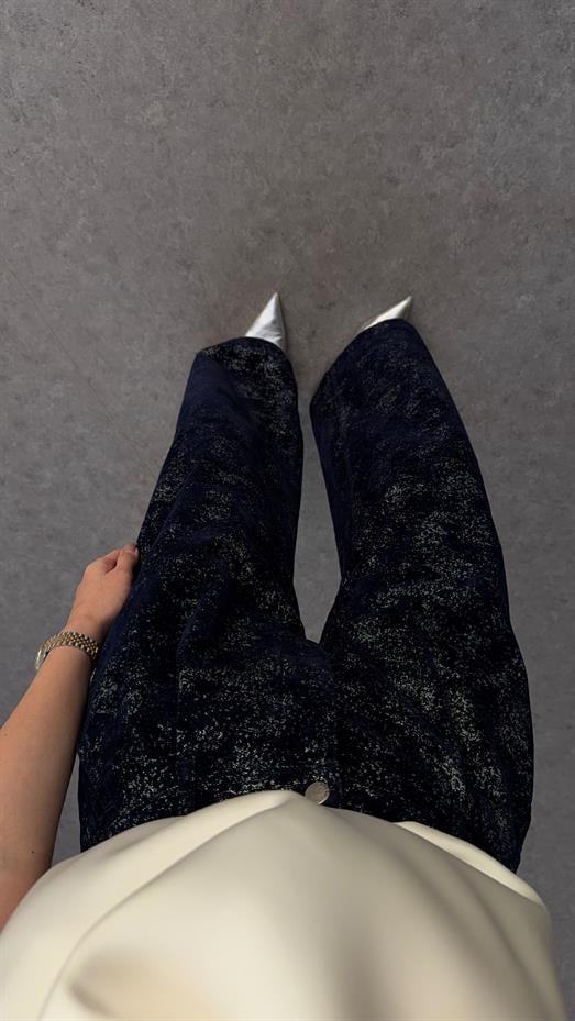 Lacivert-Gümüş Kadife Pantolon