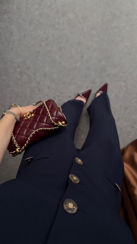 Lacivert Halter Yaka Yelek-Pantolon Takım