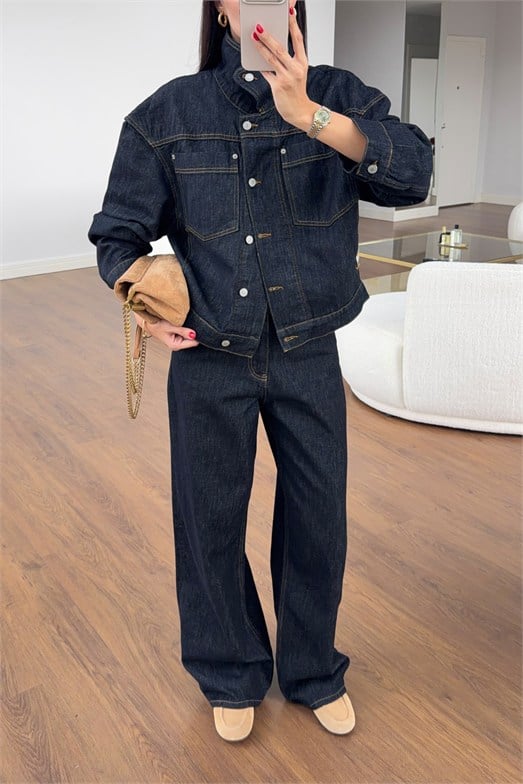 Lacivert Raw Denim Ceket-Pantolon İkili Takım