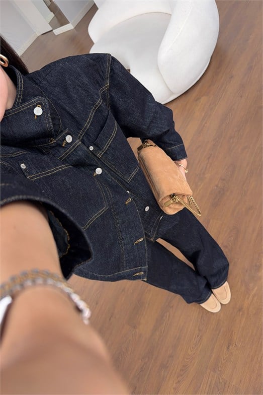 Lacivert Raw Denim Ceket-Pantolon İkili Takım