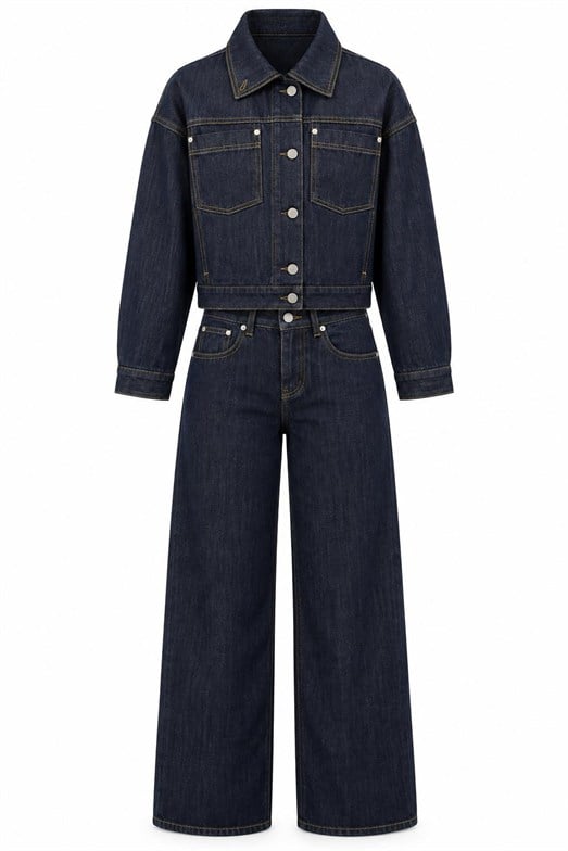 Lacivert Raw Denim Ceket-Pantolon İkili Takım