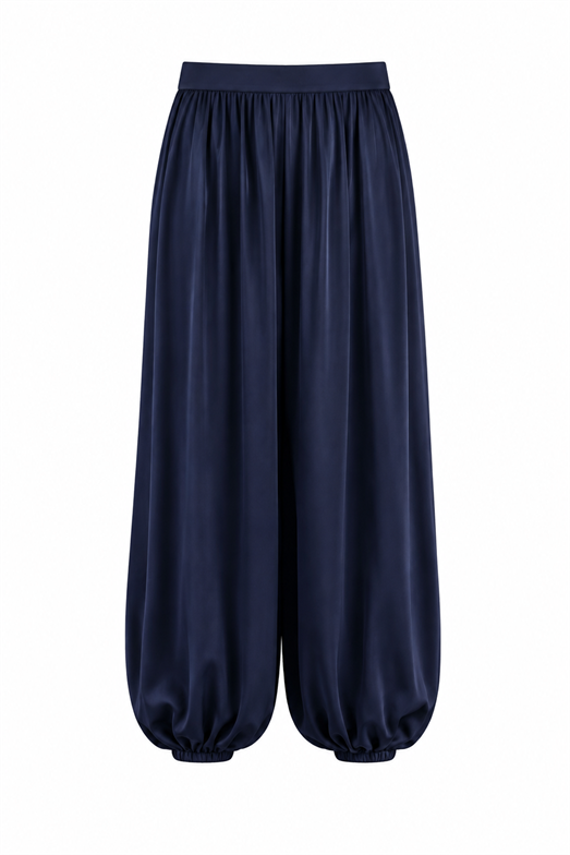Lacivert Saten Şalvar Pantolon