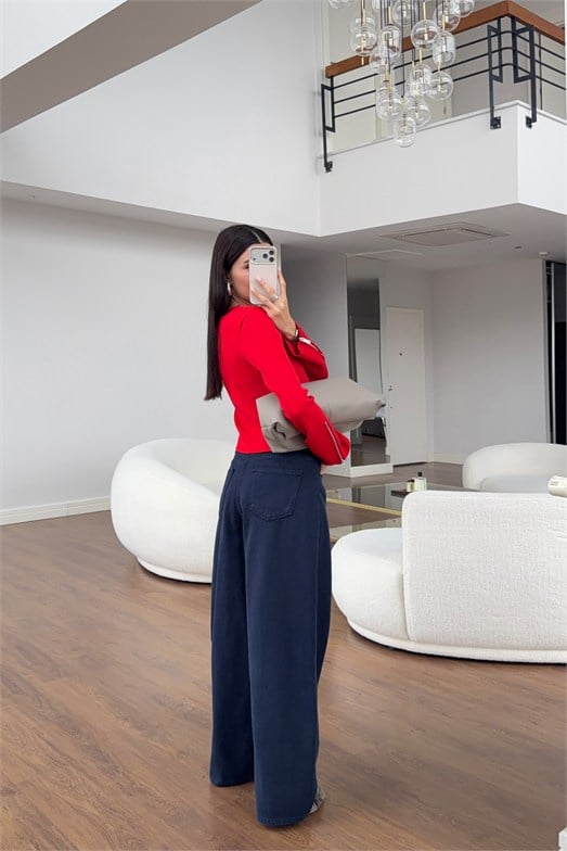 Lacivert Soft Barrel Denim Pantolon
