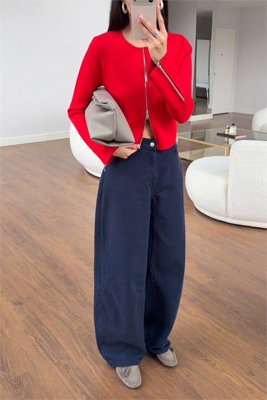 Lacivert Soft Barrel Denim Pantolon