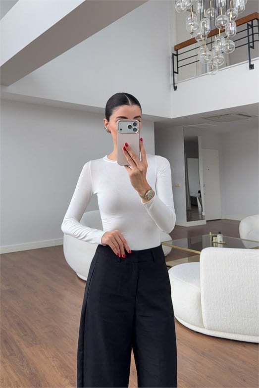 Likralı Basic Beyaz Bluz