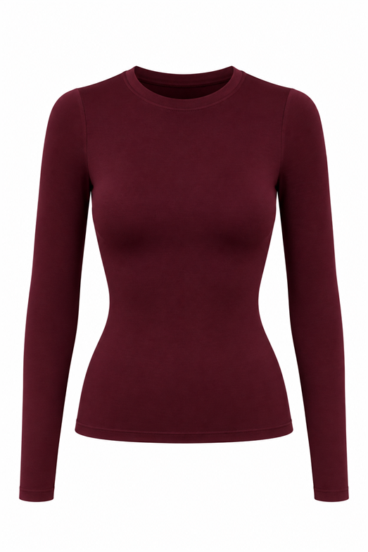 Likralı Basic Bordo Bluz