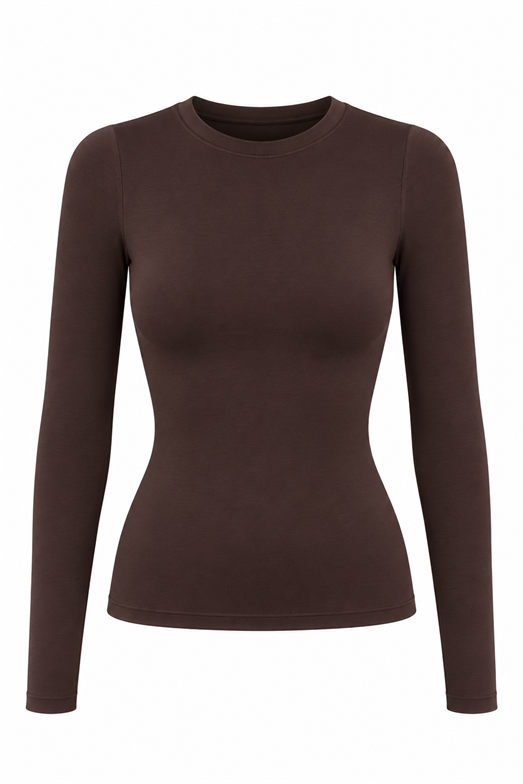 Likralı Basic Kahve Bluz
