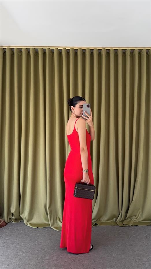 Likralı Basic Kırmızı Elbise