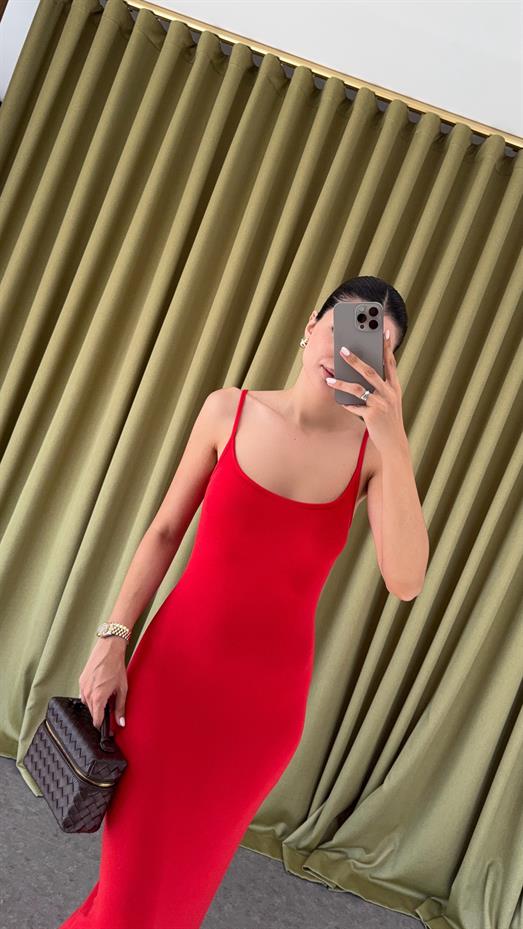 Likralı Basic Kırmızı Elbise