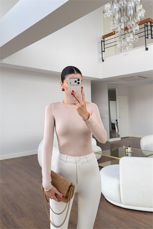 Likralı Basic Nude Bluz