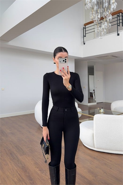 Likralı Basic Siyah Bluz