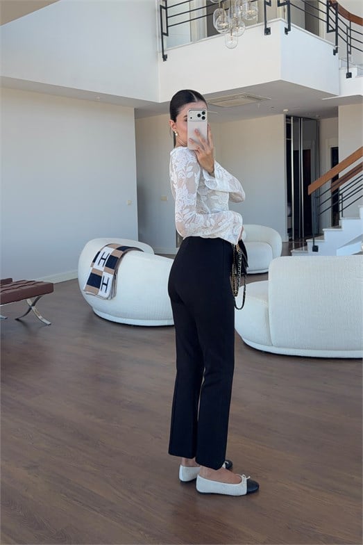 Likralı Flare Siyah Pantolon
