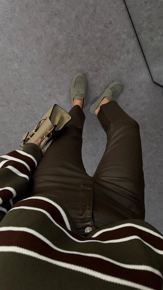 Likralı Haki Mumlu Jean