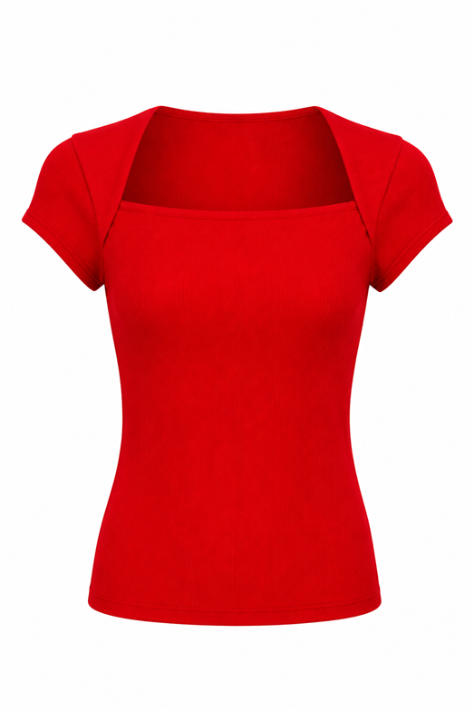 Likralı Kaşkorse Kırmızı Basic Bluz