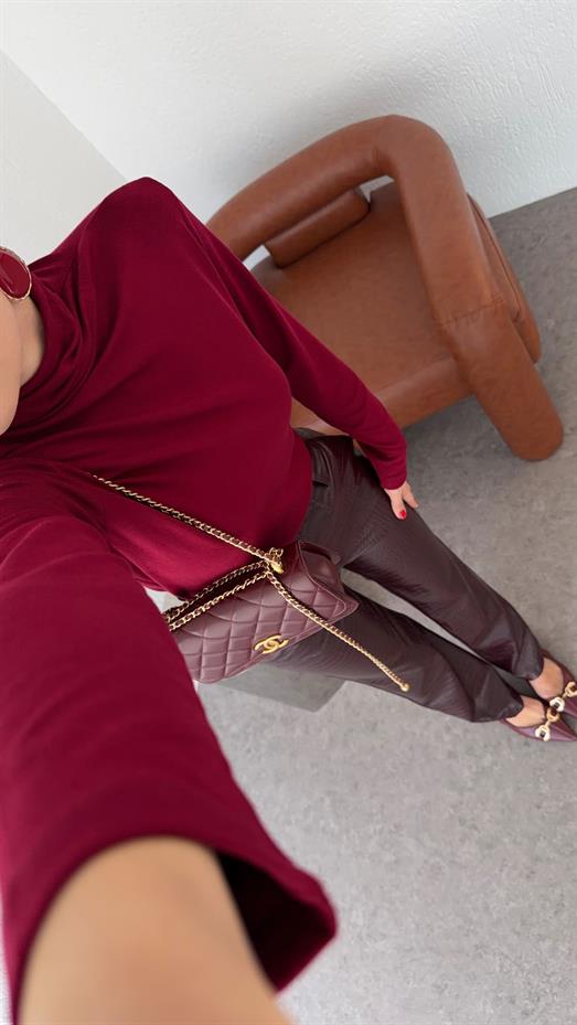 Likralı Mürdüm Balıkçı Bluz