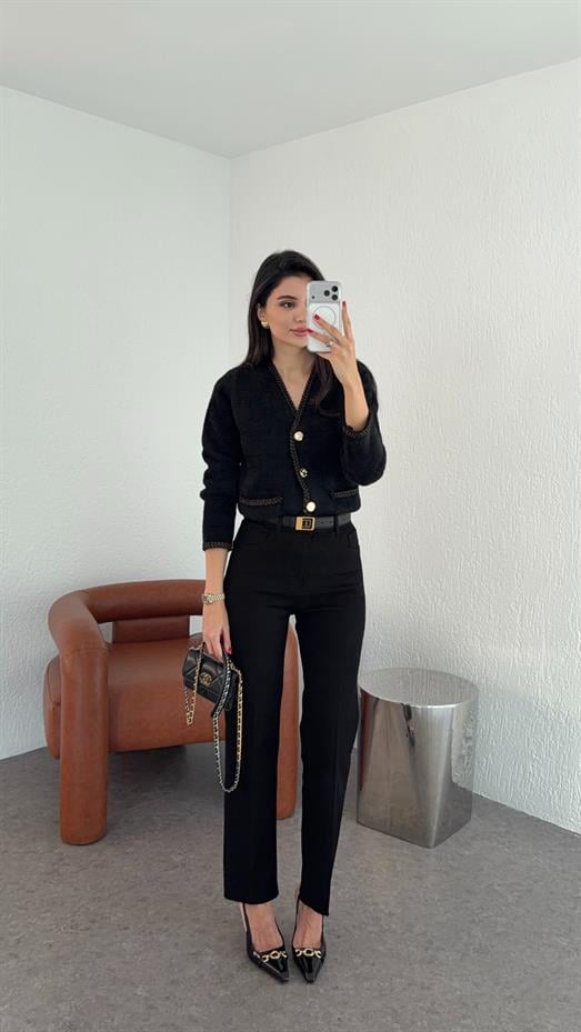 Likralı Siyah Momfit Jean