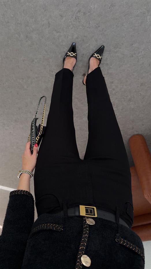 Likralı Siyah Momfit Jean