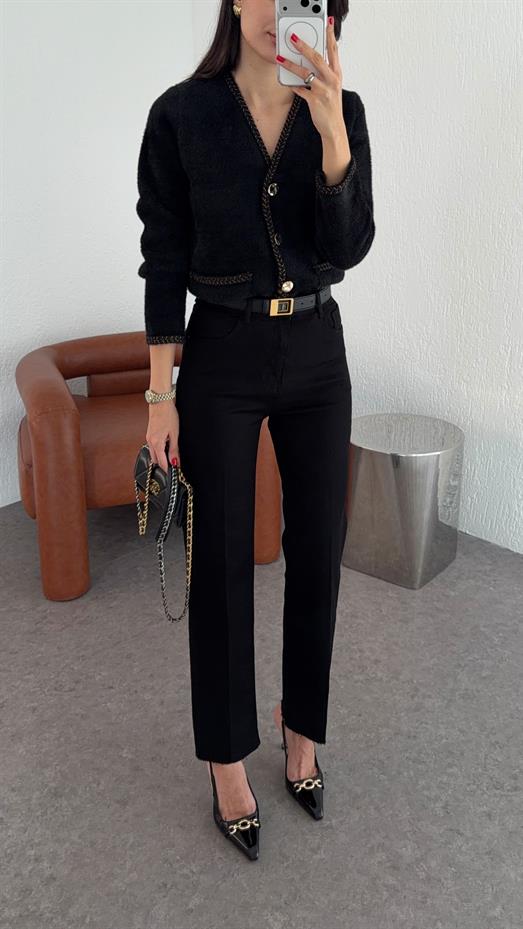 Likralı Siyah Momfit Jean