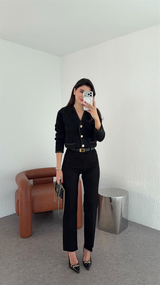 Likralı Siyah Momfit Jean