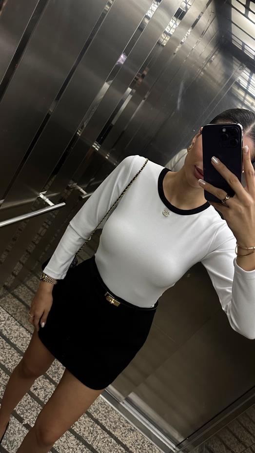 Likralı Uzun Kol Beyaz Basic Triko