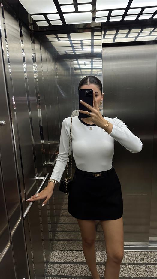 Likralı Uzun Kol Beyaz Basic Triko